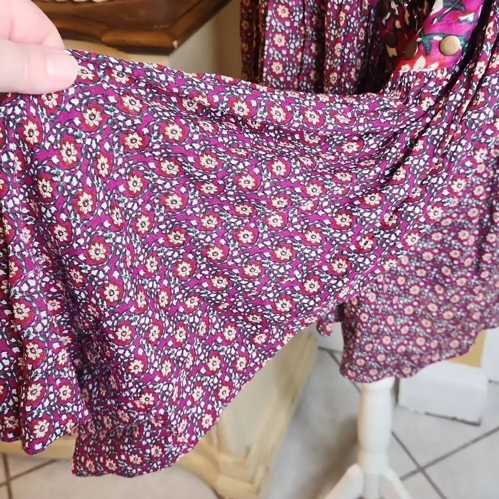 Free People Malia Babydoll Jacket | Embellished Boho Floral Tie Neck sz L